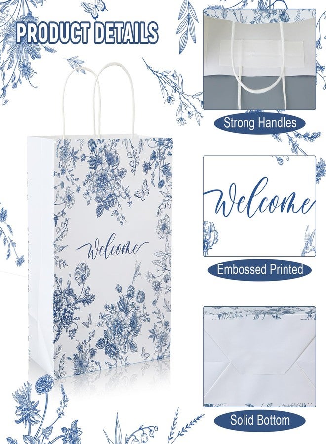 Queekay 36 Pcs Large Welcome Paper Gift Bags with Handle 10.6 x 8.3 x 4 Inches with 36 Tags Wedding Church Party Favor Bridal Gift Bags for Guest Birthday Baby Shower(Blue Floral,Blue and White) - Image 3